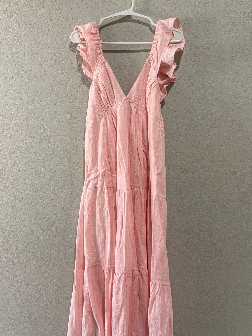 HYFVE Baby Pink Ruffle Sleeve Tiered Dress